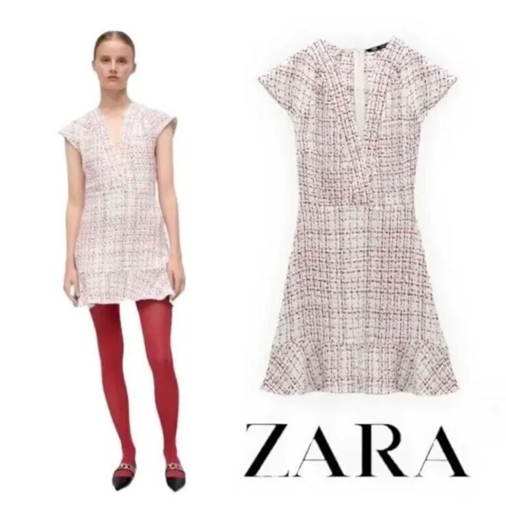 Zara Textured Weave Tweed Mini Dress sz Small - Picture 13 of 13